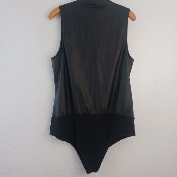Torrid Plus Size 2X Black Faux Leather Mock Neck Bodysuit, Snap Crotch - Picture 7 of 7
